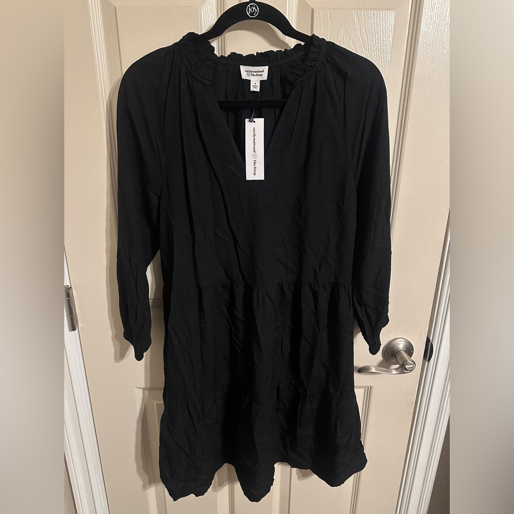 The Drop @CaralynMirand Ruffle V-Neck 3/4 Sleeve Tiered Midi Dress, Black, Sz S - Picture 3 of 12
